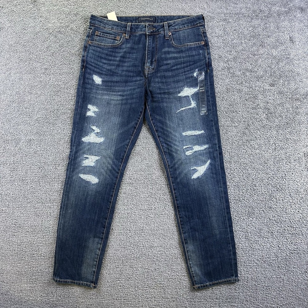 Aeropostale Mens Skinny Distressed Dark Wash Coolmax Jeans 33x32 Style 5798